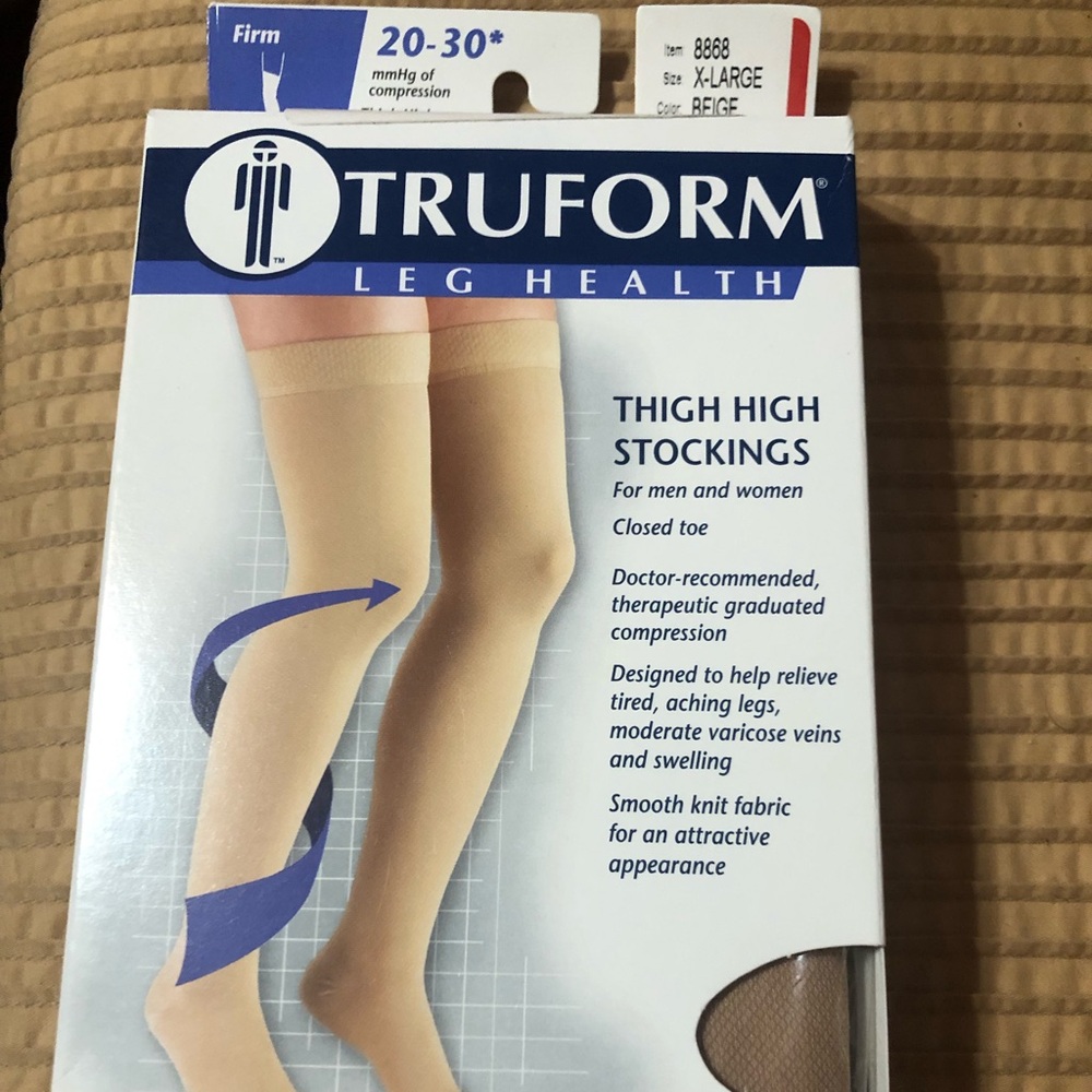 Truform thigh high compression stockings beige & black